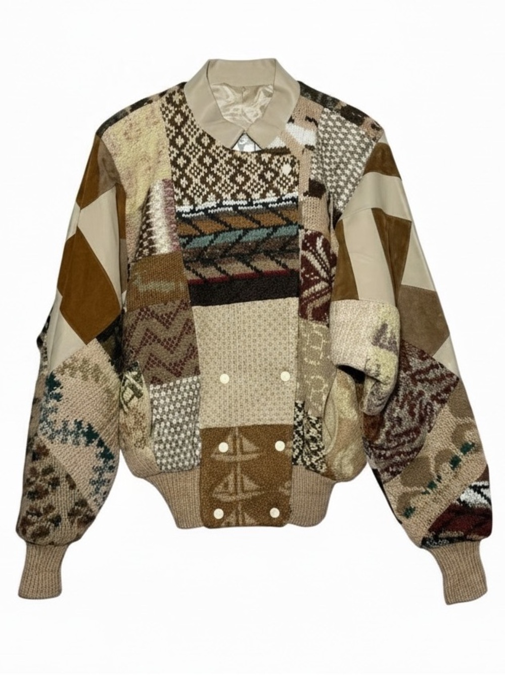 Vintage Tauros Creation Patchwork Bomber Jacket Art to Wear 80s 90s Unisex